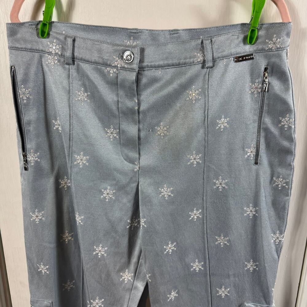 St. John Gray Snowflake Sequin Cargo Pants Sz 14 Zip Hem Holiday Business Casual - Picture 3 of 12
